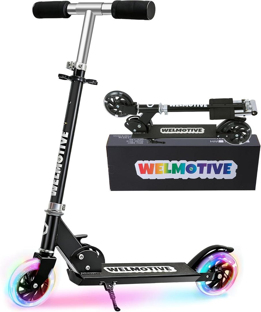 Kick Scooter for 3+Years Old Boys & Girls Lightweight, Foldable, Aluminum Frame, and Adjustable Handlebars, Rear Brake, and Flashing Light-up Wheels