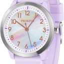 PROKING Kids Watch for Girls Boys Children Teens Analog for Kid 8-18 Years Old Learning Time and Easy to Read 50M Waterproof with Soft Band, Great Gift for Kids (Purple - Rainbow Dial)