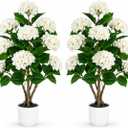 Faux Hydrangea Tree 2 Pack, 3FT White Artificial Flowering Plant