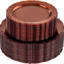 U-QE 100PCS Amber Plastic Plates - Clear Brown Plastic Plates Disposable Heavy Duty - Disposable Plates for Party Including 50PCS 10'' Dinner & 50PCS 7.5'' Dessert Plate