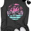 Hawaiian Beach Tank top for Women Summer Palm Tree Graphic Vacation Tops (X-Large, Palm Dark Grey)