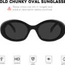 mosanana Oval Retro Trendy Sunglasses for Women 90s Style MS52371 (C1 Black/Grey)