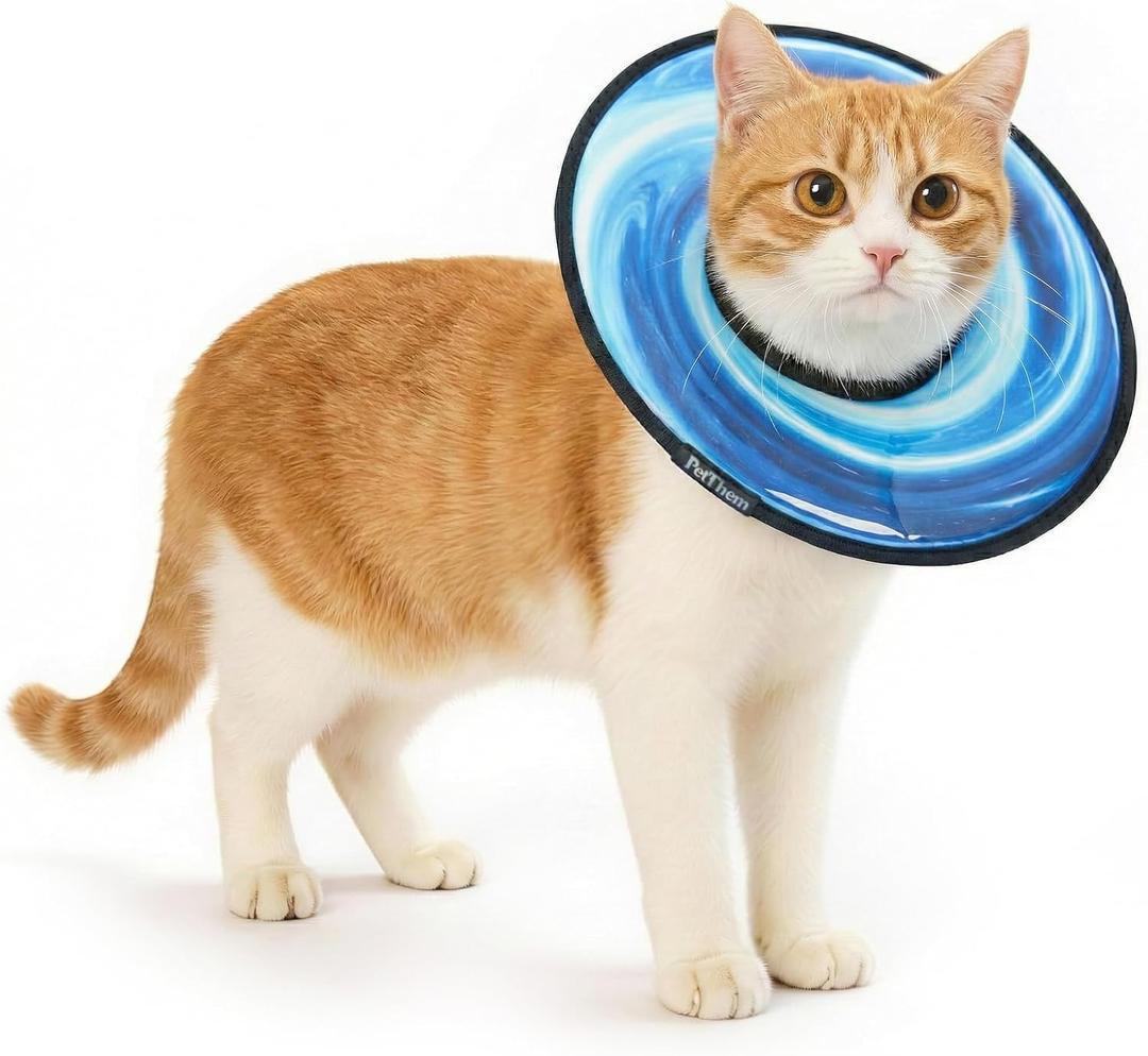 PetThem Soft Cat Cone Collar, Adjustable Cat Recovery Collar, After Surgery to Stop Licking, Waterproof & Easy to Clean, Lightweight Elizabethan Collar for Cats and Small Dogs (Astral Depth, S)