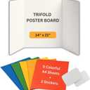 Trifold Poster Board 14"x21" Corrugated Display Board with Bonus 5 Colored A4 Sheets & Label, White Front Kraft Back Perfect for School Projects, Business Presentations, Science Fairs (White)