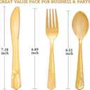 DaYammi 150Pcs Gold Disposable Silverware,Thanksgiving Plastic Cutlery Set - 50 Forks, 50 Knives, 50 Spoons - Gold Disposable Utensils Set Heavy Duty Plastic Flatware for Thanksgiving Party, Wedding