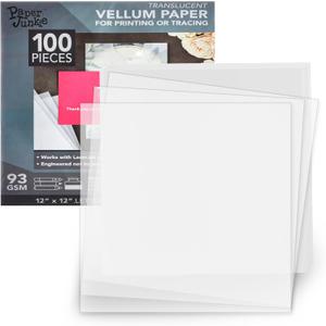 Paper Junkie 100 Sheets 12 x 12 in Translucent Vellum Paper - 93gsm/63lb Printable Tracing Paper for Invitation, Sketching and Card Overlays