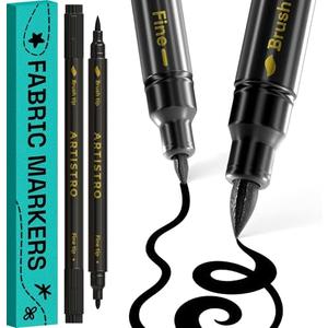 ARTISTRO 2 Black Dual-Tip Fabric Markers - Fabric Decorating Kit - Permanent for Clothes - Acrylic Paint Pens for Sneakers, Bags, Shoes, Textile, Canvas, Sewing, Craft, DIY - Brush and Fine Tip