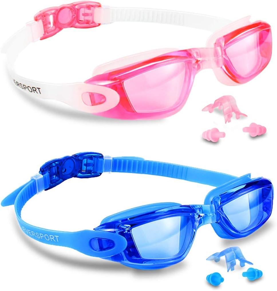 EverSport Swim Goggles Pack of 2 Swimming Goggles Anti Fog for Adult Men Women Youth Kids (Blue & Pink)