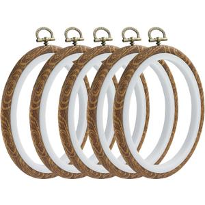 Marvexi 5Pcs Oval Embroidery Hoops 4.3"x5.3" Decorative Cross Stitch Hoops, Vintage Cute Faux Wood Embroidery Hoop for Christmas Ornaments and Art Craft Sewing