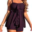 ZAFUL Women's Two Piece Tankini Swimsuits Tummy Control Crisscross Bathing Suits V-Wire Swim Tank Tops with Briefs (X-Large)