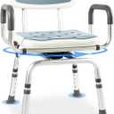 360 Swivel Shower Chair with Padded Arms and Back, Non-Slip Heavy Duty Bench Seat for Seniors, Disabled or Bariatric, Height Adjustable for Inside Shower Stall, Bath Tub, 400 lb Capacity