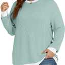 VISLILY Womens-Plus-Size-Tops Trendy Color Block Long Sleeve T Shirts Casual Loose Tunics Cute Knit Crewneck Blouses XL-5XL (XXL)