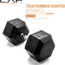 CAP 70lb Rubber Coated Hex Dumbbell, Chrome Grip, Free Weights, Single