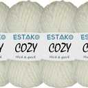 Estako Cozy Thick & Quick Yarn (4 Skeins Pack) 20% Wool 80% Acrylic Soft Super Bulky Weight #6 Knitting and Crocheting Yarn (4 x 3.52 Oz) / (4 x 65 Yrds) (50299-Cream)