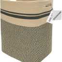Laundry Hamper, Blanket Basket, Laundry Basket, Rope basket with Handles, Tall Storage Basket for Organizing, Large Basket for Living Room, Bedroom, Laundry Room 16x13x22inch (Black/Jute)