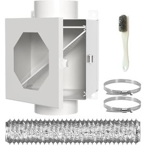 Dryer Duct Lint Trap, Metal Indoor Dryer Vent Box with 4inch 5FT Dryer Vent Hose, 2 Clamps, 2 Stainless Steel Mesh, Secondary Lint Trap for Electric Clothes Dryers -Complete Dryer Vent Cleaning System