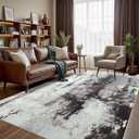 Washable Abstract Rug, 5x7 Modern Area Rugs with Non-Slip Rubber Backed for Living Room, Thin but Soft Contemporary Carpet Kitchen Bedroom Dining Room Decor, Black Brown
