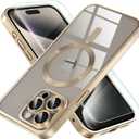 Misea Magnetic for iPhone 15 Pro Max Case [Never Yellowing] [Military Grade Drop Protection] Full Camera Lens Protector Soft Clear Phone Case for Women Girls, Titanium Gold