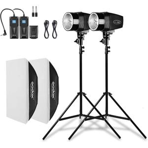 Godox Professional Studio Flash Kit for Photography, Strobe Lights Softbox Lighting Kit, 2x180W 5600K Compact Monolights with Flash Trigger, Softbox, Light Stands