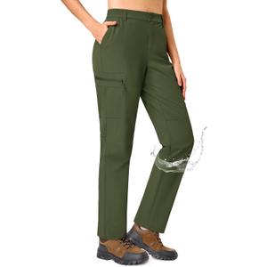 TACVASEN Women's Hiking Cargo Pants Lightweight Water Resistant Quick Dry Outdoor Work Mountain Trouser Zipper Pockets (Green, S)