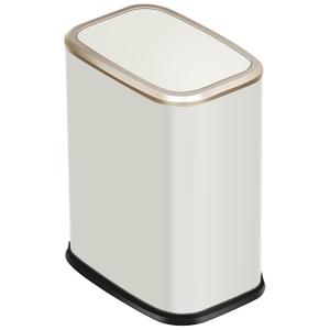 2 Gallon Small Office Bathroom Trash Can with Swing Lid,Living Room Bedroom Garbage can Wastebasket bin,Inner Bucket,Metal Decor Trash Can (Cream White)