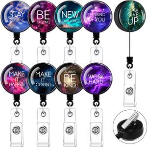 Zonon 9 Pcs Badge Reel Retractable Badge Holder with Swivel Alligator Clip Motivation Quote Cute Retractable Clip Alligator for ID Card Holders Nurses Teachers Office Worker