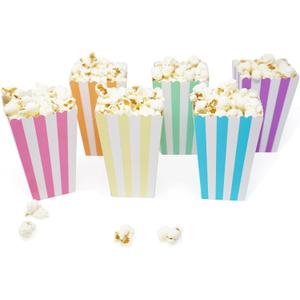 Mini Popcorn & Candy Favor Treat Boxes For Birthday, Bridal and Baby Shower - Assorted Striped Design - 36 Count (Rainbow Pastel Mix)