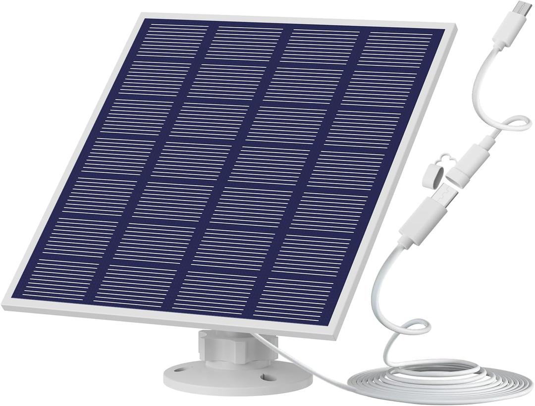 Solar Powered Security Camera Panel with Wall Mount, 5W, 9.8ft Cable, IP65 Waterproof, USB-C Compatible (1 Pack)