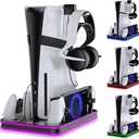 Stand and Cooling Station for PS5/PS5 Slim/PS5 Pro with RGB LED Controller Charging Dock Accessories, Charger for PlayStation 5 Controller and PS Portal Console Headset and Remote Holders (Black)