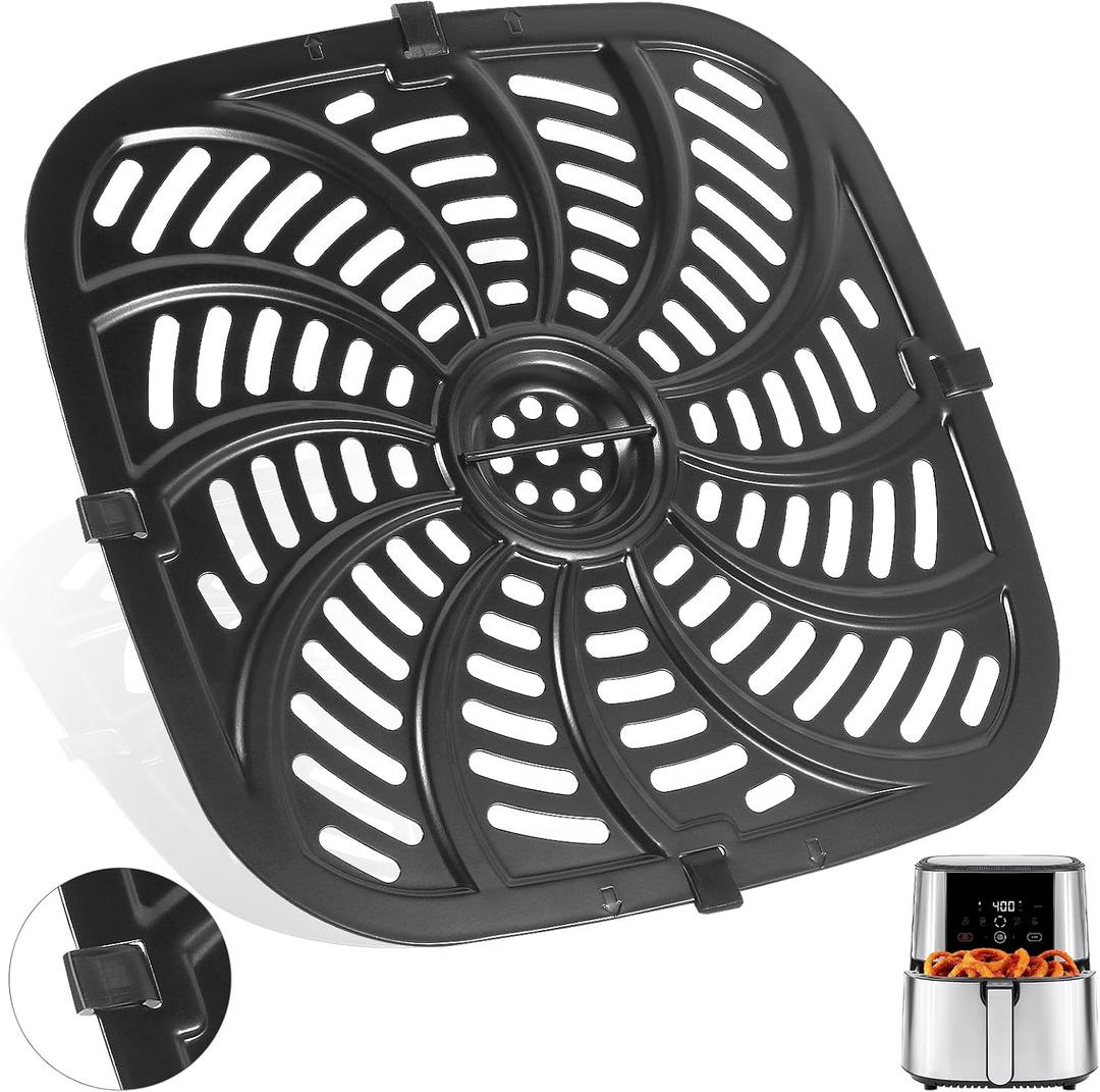 Upgraded Air Fryer Replacement Grill Pan for Chefman 8 QT, Nonstick Air Fryer Plates with Rubber Bumpers, Air Fryer Accessories Replacement Tray, Dishwasher Safe