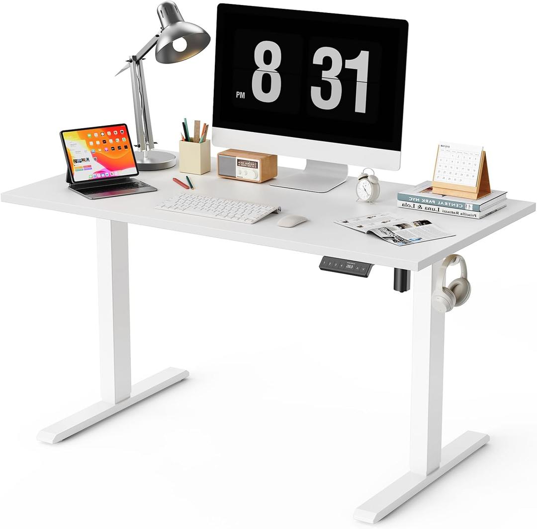 48x24 Inches Whole Piece Electric Standing Desk, Seamless One Piece Height Adjustable Sit to Stand up Desk for Home Office, Ergonomic Computer Workstation, White