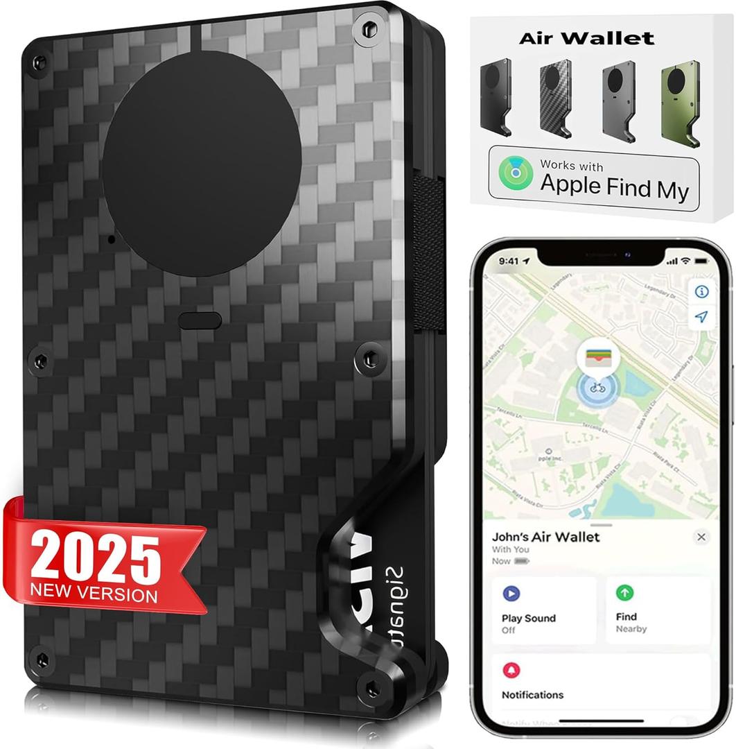 Air Wallet, Minimalist Air Wallet for Men with Built-in Chip, Ridge Wallets for Men, RFID Blocking Credit Card Holder, Slim Wallet For Men, Works with Find My IOS ONLY, Gift for Husband Boyfriend (Carbon black)