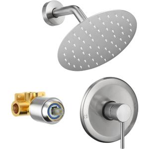 HUCKLE Shower Faucet Set with Valve,8-Inch High Pressure Rainfall Brushed Nickel Shower Head, SUS304 Stainless Steel Single Handle Bathroom Trim Kit, Anti-Rust Bathroom Fixtures System