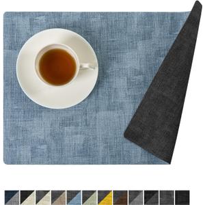 Romanstile Reversible Vinyl Placemats Set of 6, Faux Leather 100% Waterproof Oil-Proof Wipeable Place Mats, Heat Resistant Dual Sided Table Mats for Kitchen/Dining/Party (Grey Sky Blue, 12 x 17 Inch)