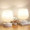 Seealle Touch Bedside Table Lamp Set of 2 - Small Bedside Lamp for Bedroom Living Room Night Stands, Desk Lamp with White Glass Shade for Small Spaces, 3 Way Dimmable, LED Bulbs, Gifts only 1