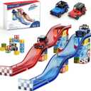 Magnetic Tiles Race Track Set, 52PCS STEM Educational Magnetic Building Blocks with 2 Race Cars, Montessori Sensory Travel Toys for Kids 3 4 5 6 7 8, Birthday for Boys & Girls