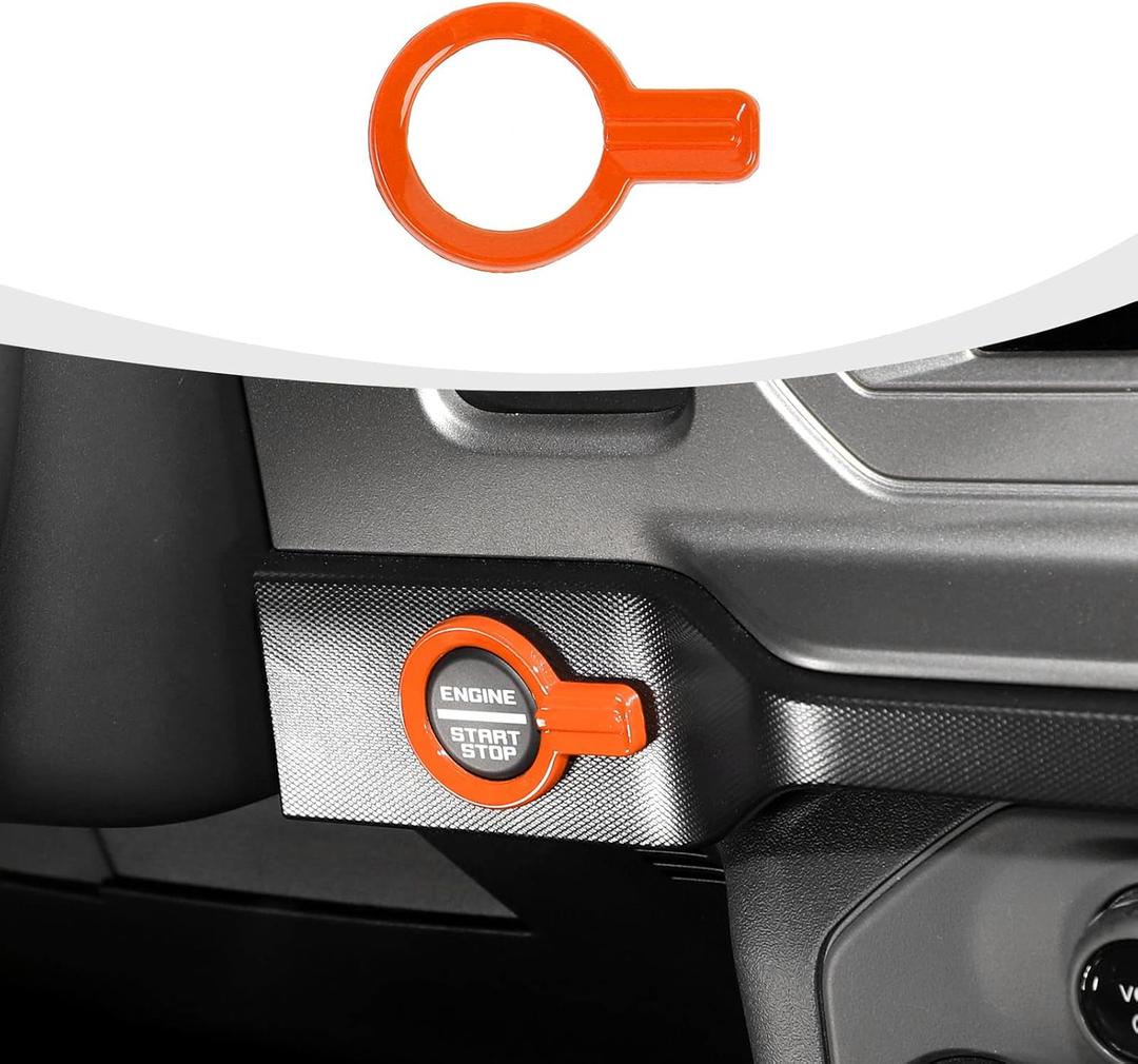 for Bronco Push Start Button Cover, Engine Start Stop Button Trim Compatible with 2021-2023 Ford Bronco Interior Accessories, Orange