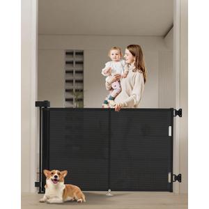 50 inch Retractable Baby Gates 34 inch Tall, Retractable Gate with Reinforced Strip Design to Prevent Crawling Through, Retractable Dog Gate for Stairs, Doorways, Hallways (Black)