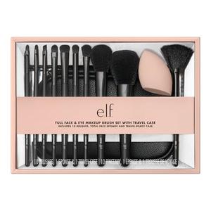e.l.f. Full Face & Eye Makeup Brush Set with Travel Case, 8 Face & Eye Brushes For Creating A Full Face Makeup Look, Vegan & Cruelty-Free