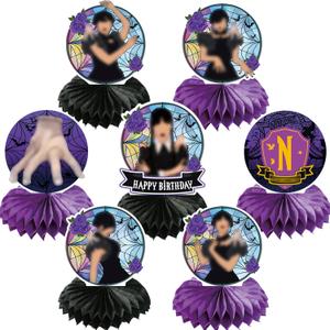 Purple Black Birthday Decorations 7pcs Honeycomb Centerpieces, Black and Purple Birthday Party Supplies for Girls Boys, Gothic Style Double Sided Party Table Centerpieces Party Favors