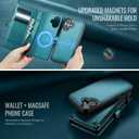 Defencase for iPhone 17 Magnetic Wallet Case Compatible with Magsafe with RFID Blocking Zipper Pocket & Card Holder for Women Men PU Leather Strap Detachable Case for iPhone 17 (6.3 inch), Blue Green
