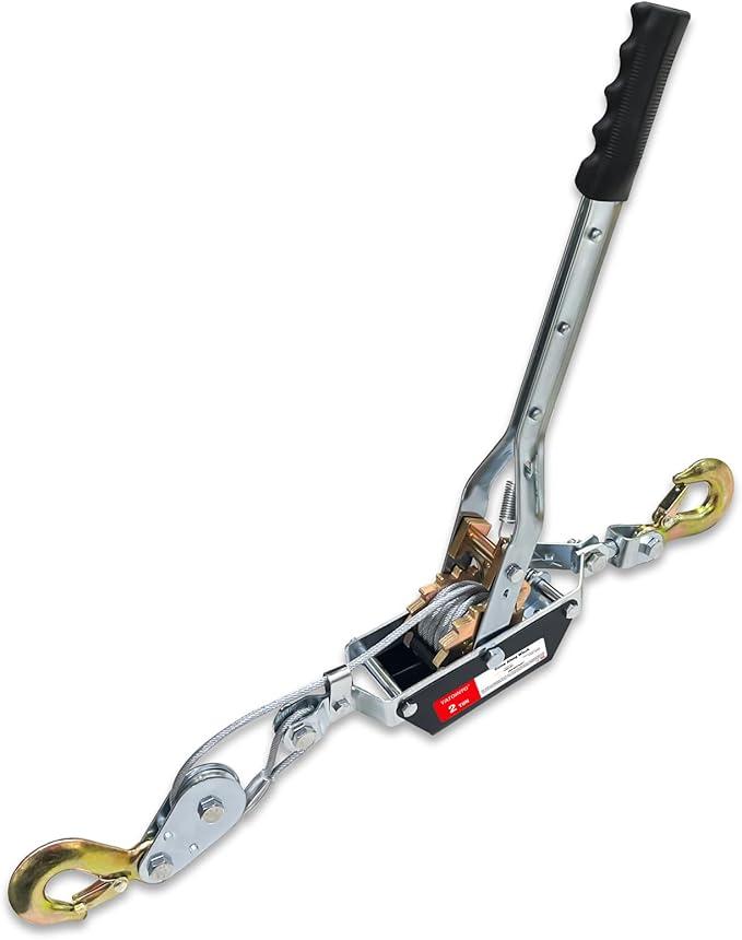 YATOINTO Come Along Winch Heavy Duty 2-Ton with 11FT Steel Cable & 2 Hooks - Dual Gear Come Along Manual Winch for Vehicle Recovery & Automotive Hoist
