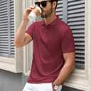 LIFROWI Mens Polo Shirts Short Sleeve V Neck T Shirts Golf Shirts Button Up Shirts Collared Cotton Summer Shirt(S,6-Burgundy) (Red, S)