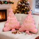Lanpn Christmas Tree Pillows Set of 2, Merry Christmas Decoration Winter Throw Pillows Soft Cute 3D Shaped Xmas Tree Throw Cushion for Sofa Living Room Bedroom Xmas Decor (16x21 inch, Pink)