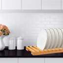 Solid Wood Kitchen Dish Drying Rack 10 Slots Plate Organizer for Cabinet New Apartment Essentials Plate Holder for Kitchen Display Countertop (Pack of 2)