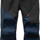 Kids Winter Pants Fleece Lined Waterproof Boys Ski Pants Thermal Outdoor Softshell with Zipper Pockets (Large, Black+dark Blue)
