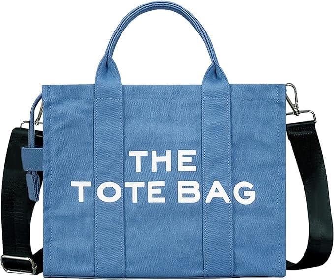 Tote Bag for Women with Zipper, Canvas Tote Bags, Crossbody Tote Bags for Work and Travel (Blue)