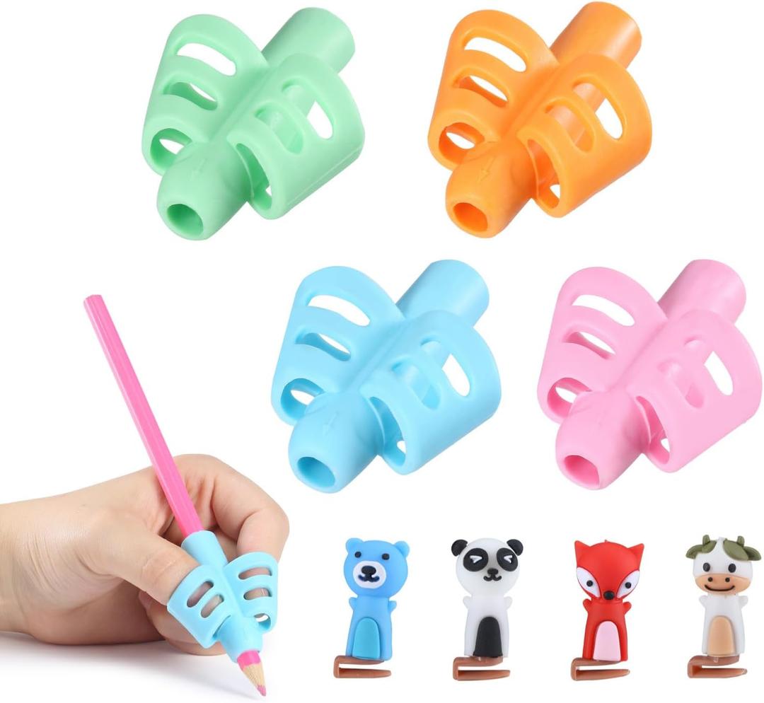 Mr. Pen- Pencil Grips for Kids Handwriting, 4 Pack with 4 Clips, Pencil Grips (Blue, Green, Orange, Pink)