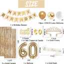 Trgowaul 60th Birthday Decorations for Women, Banner, Sash and Crown, Cake Topper, 60 Number Balloon, Fringe Curtains, Champagne Gold 60th Birthday Party Supplies