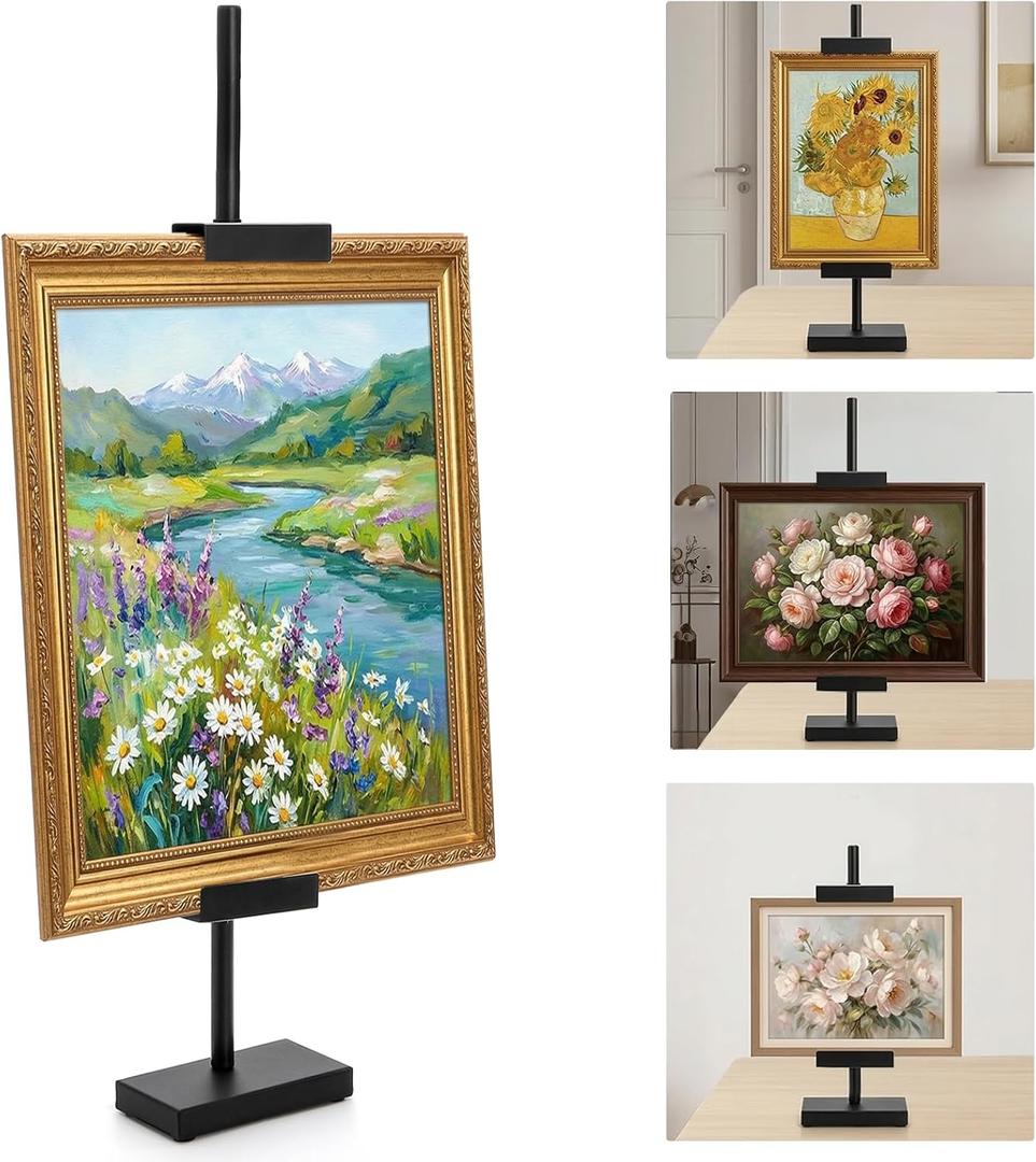 WRINGKIT Adjustable Tabletop Easel Stand, Picture Frame Holder Stand Up to 28" H, Metal Table Floor Picture Easels for Display, Black Art Easel Standing for Signs, Artwork, Home, Event, Exhibition
